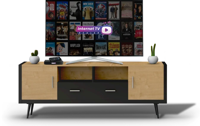 A wooden table with a TV placed on it