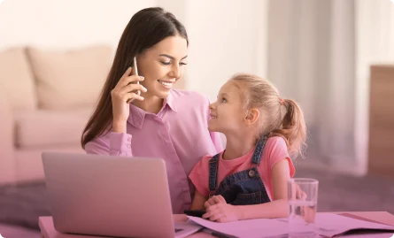 Mother and daughter having phone conversation